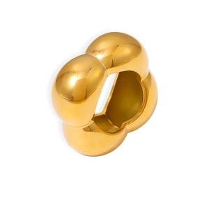 Chunky Puffy Ring Hollow Flower Geometric High Polished 18K Gold Plated Stainless Steel Fashion Jewelry For Women