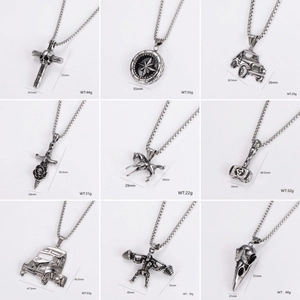 Hip Hop Pendant Necklace 304 Stainless Steel Punk Viking Gothic Jewelry For Men Women Thor Hammer Skull Cross Car Horse