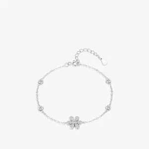 925 Sterling Silver Flower Bracelet Sparkling Zircon Inlaid Elegant Delicate Jewelry For Women