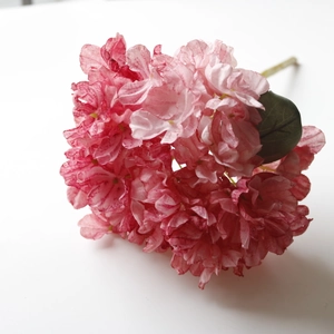 Detailed close-up of gradient pink hydrangea silk petals with vintage burnt edge effect