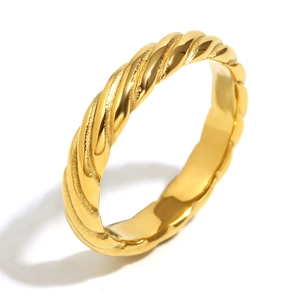 Classic 18K gold plated stainless steel ring with elegant twisted rope texture design