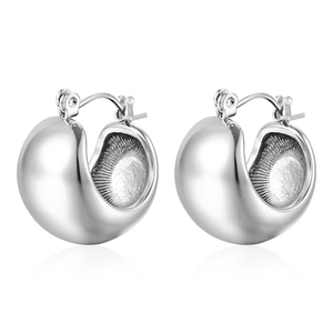 Minimalist chunky silver hoop earrings with polished mirror finish and drop shape