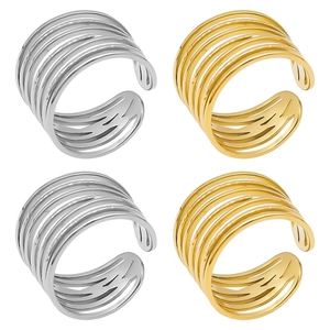 Detail showing multi-layer geometric cutout design on adjustable stainless steel rings
