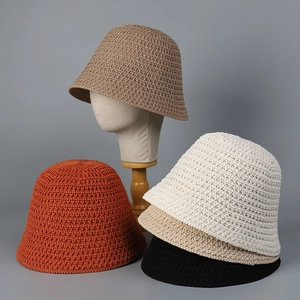 Hollow out breathable crochet knit bucket hat for women in multiple stylish colors