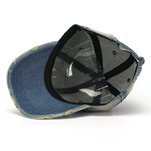 Retro washed denim baseball cap with 3D embroidery and durable inner structure