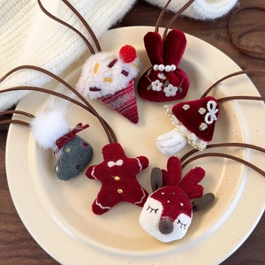 Cute Korean style Christmas fabric hair ties set featuring reindeer and gingerbread man