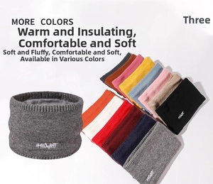 Detail showing the thick fleece lining and HMLOWINT embroidery on a warm knitted neck gaiter