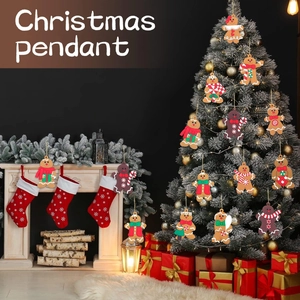 Detailed view of 12 classic Christmas gingerbread man pendants for holiday tree decoration