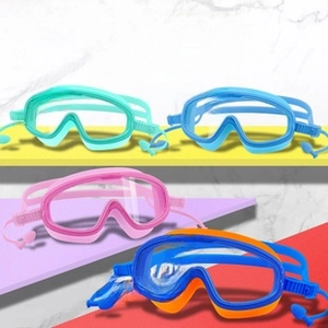 Close-up of colorful waterproof anti-fog kids goggles with silicone seals for ages 3-15
