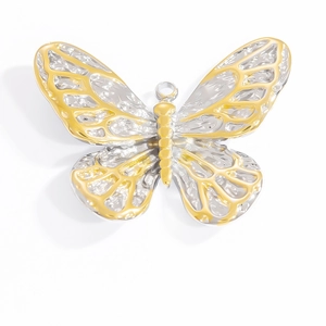 Modern two-tone stainless steel butterfly pendant with golden hollow-out design wings