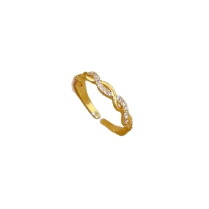 Minimalistischer vergoldeter Ring mit Zirkonia-Mikropavé und verstellbarem offenem Band