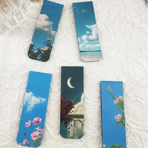 Set of 5 magnetic bookmarks with artistic sky, sunset and floral landscape patterns