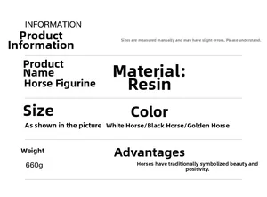 Detailed technical specifications for horse sculpture made of durable resin material