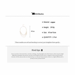 Detailed size specifications for the lace tassel necklace in copper material and dimensions