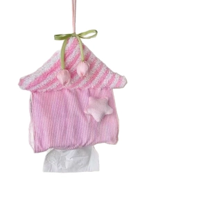 Cute pink house tissue bag with star and tulip detail, hanging cloth organizer for car