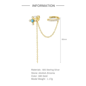 Detailed size specifications of 925 silver gold chain earring with turquoise stone