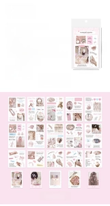 Detail guide for ribbon style stickers showing sizes materials and various pack designs