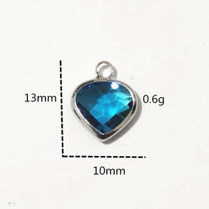 Silver heart pendant with dark blue birthstone, 13mm height, DIY jewelry accessory