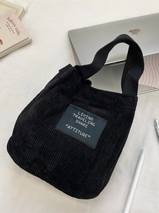 Sac fourre-tout minimaliste en velours côtelé noir, sac à main seau rétro pour femme
