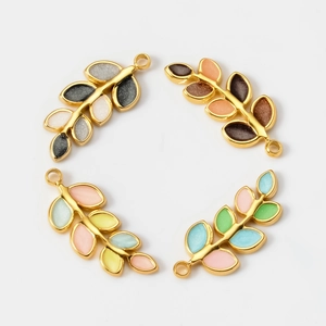 Colorful enamel leaf charms in gold-plated stainless steel for DIY jewelry making