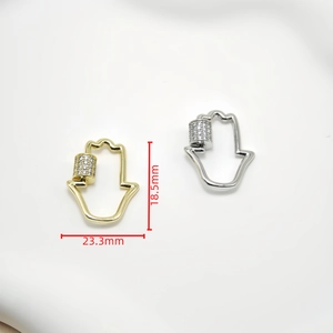 Gold and silver Hamsa zircon pendant connector clasp with measurements 18.5x23.3mm
