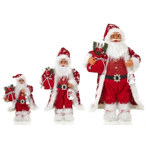 Three-piece standing Santa Claus figurines set in various sizes for Christmas decor