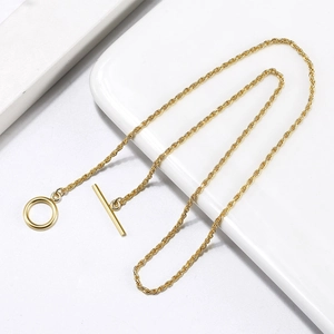 Elegant gold S925 sterling silver rope chain necklace with stylish toggle clasp closure