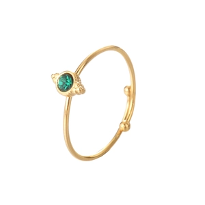 Retro 14K gold plated stainless steel ring with green malachite and small gold beads