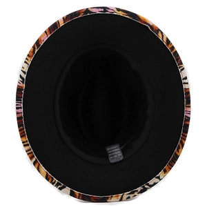 Tiger print jazz fedora hat with black interior and wide brim for singers and stage wear
