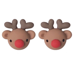 Cute resin Christmas reindeer stud earrings with matte finish and red nose details