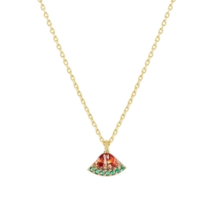 Colorful watermelon slice pendant necklace with sparkling crystals and fine gold chain