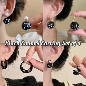 Vintage Enamel Stud Earrings With Silver Earring Post Retro Alloy Geometric Flower Heart Jewelry For Women Elegant
