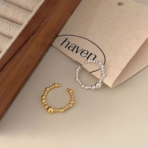 Minimalist 925 sterling silver open rings with stacked bead design in gold and silver