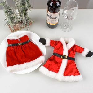 Christmas wine bottle dress and suit set in red velvet with white faux fur trim decor