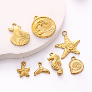 304 Stainless Steel Ocean Theme Marine Life Charms Starfish Seahorse Shell Pendants For DIY Jewelry Making Accessories
