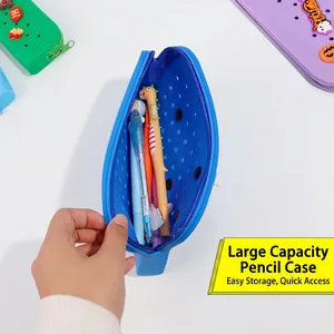 DIY silicone pencil case with holes and large capacity interior for school stationery