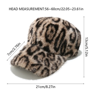 Faux mink leopard baseball cap showing size dimensions 56-60cm head circumference