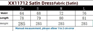 Tableau des tailles détaillé pour robe en satin sans manches avec mesures en centimètres