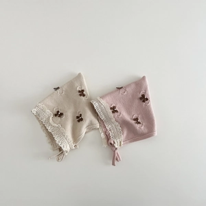 Baby Knitted Pixie Bonnet With Lace Trim And Bow Artificial Pearl Winter Warm Ear Protection Strap Princess Hat For Infants