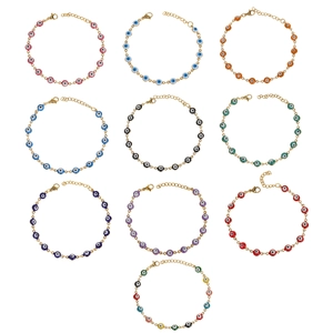 Evil Eye Bracelet Stainless Steel Enamel Colorful Beads Adjustable Chain Bohemian Lucky Jewelry For Women