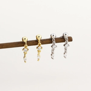 Long drop s925 silver screw back earrings with sparkling crystals in gold and silver