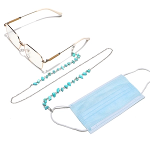 Silver chain eyewear strap with natural turquoise beads for glasses and masks