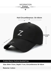 Detailed view of black quick-dry baseball cap with 7.5cm brim and size dimensions