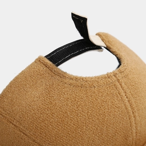 Khaki wool blend baseball cap for kids with textured fleece and adjustable velcro strap