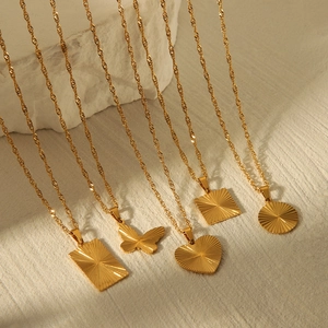 Gold titanium steel twist necklaces with heart butterfly and geometric pendants set