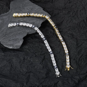 Bracciali tennis oro e argento con zirconi quadrati e ciondoli occhio greco su pietre