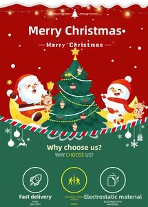 Dettaglio dell'adesivo natalizio bifacciale per vetri con motivi di Babbo Natale e renne