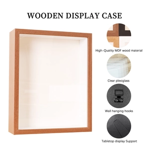 Detail view of MDF wooden display case with clear plexiglass and versatile backing