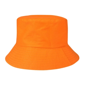 Close-up of bright orange cotton bucket hat showing durable fabric and precise stitching
