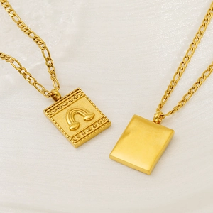 Gold angel wing square pendant necklace with rainbow moon star relief on pearl texture